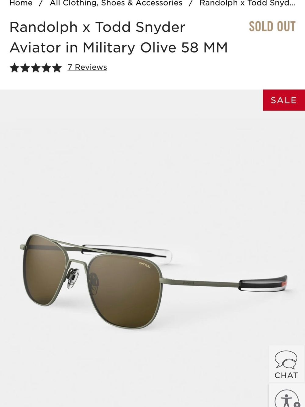 Randolph Engineering x Todd Snyder Aviators. 58MM. Polarized